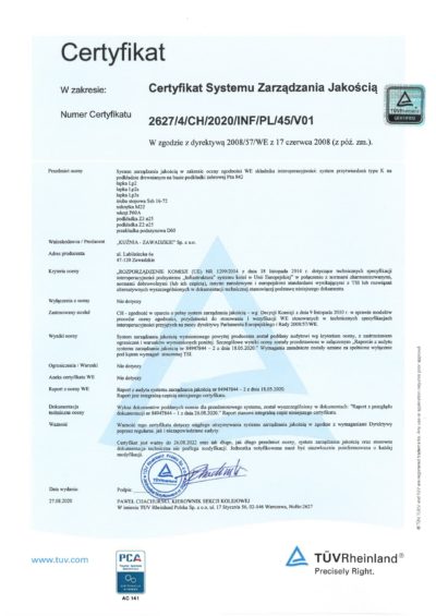 Certyfikat TUV 2627_4_CH_2020_INF_PL_45_V01