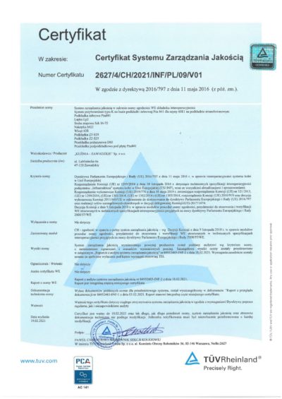 Certyfikat TUV 2627_4_CH_2021_INF_PL_09_V01